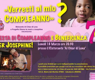 EVENTO BENEFICENZA - FESTA DI COMPLEANNO PER JOSEPHINE